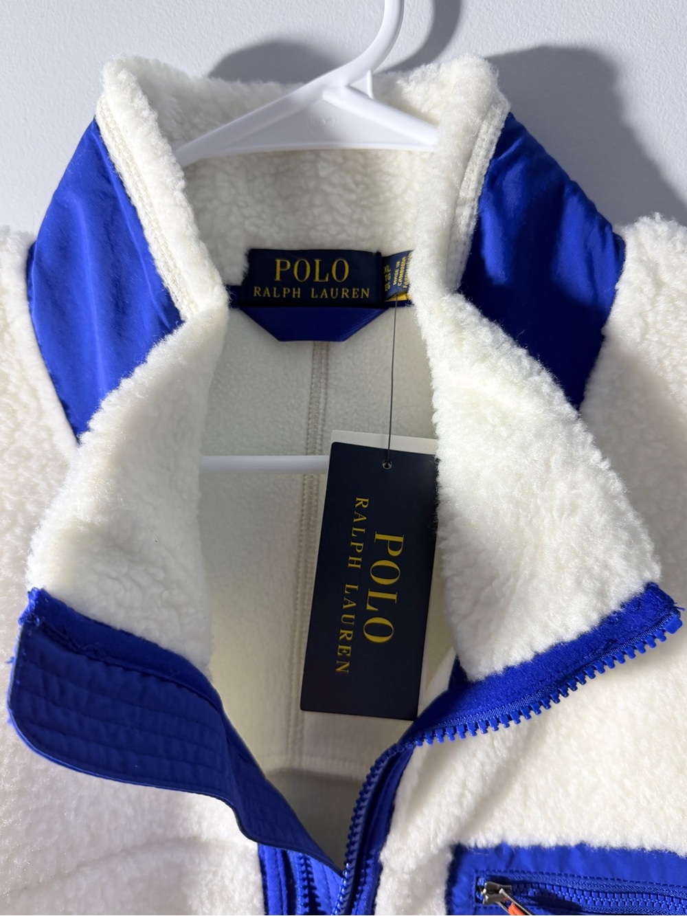 Polo Ralph Lauren Sherpa Fleece Full Zip Jacket Cream Blue Mens XL MSRP $228 NWT - Picture 3 of 6